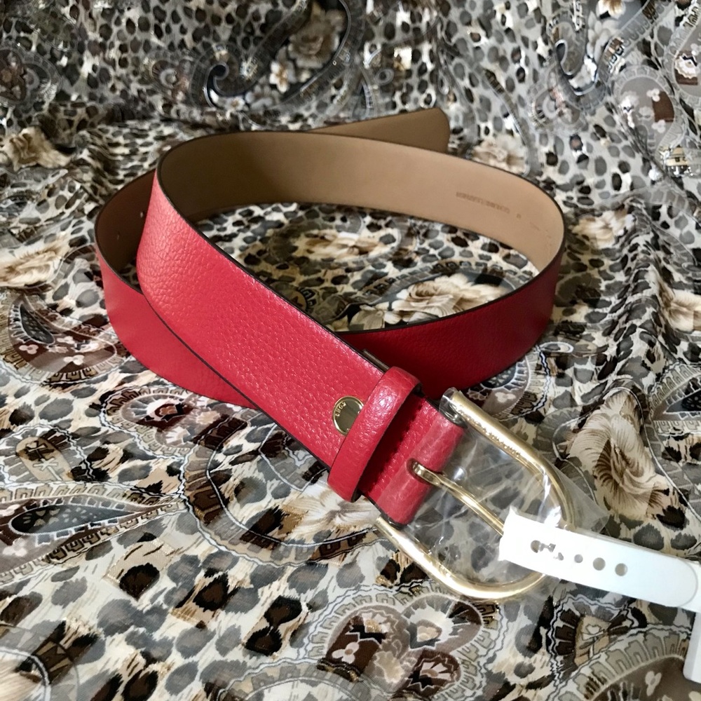 Michael Kors Genuine Leather Red Belt with Gold Buckle, Women’s Medium, NWT